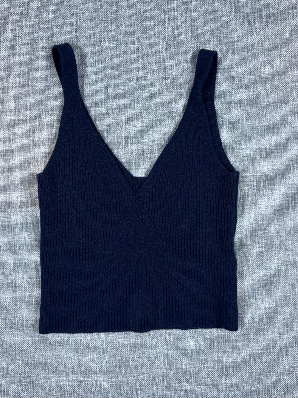 J. Crew Cashmere Blend Navy Ribbed V-Neck Tank